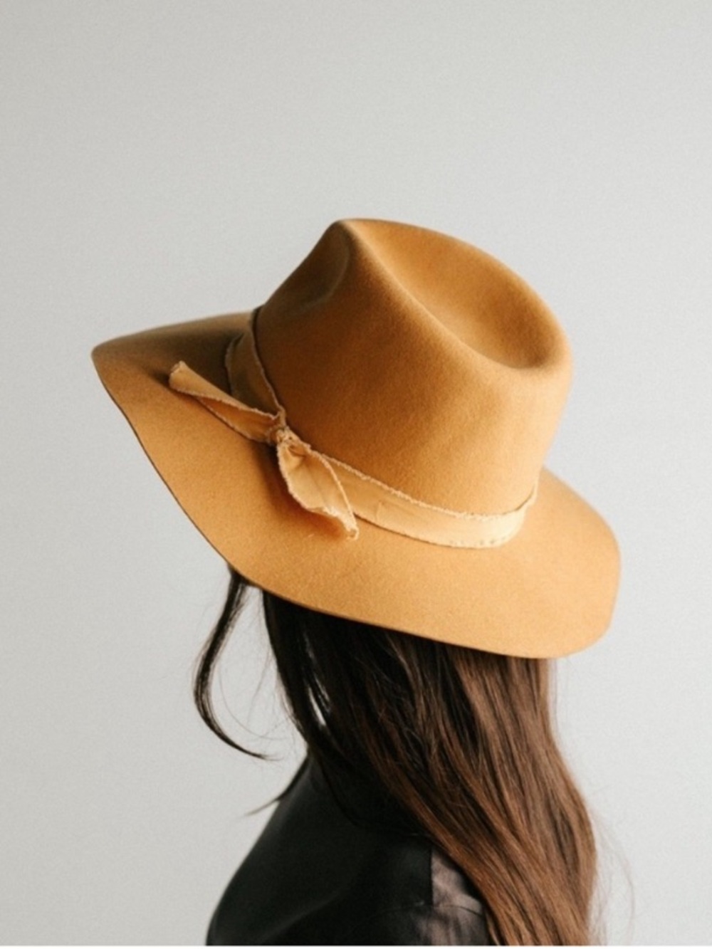 Gigi Pip Anthropologie Golden Wool Fedora Boho Hat with Gross grain Ribbon